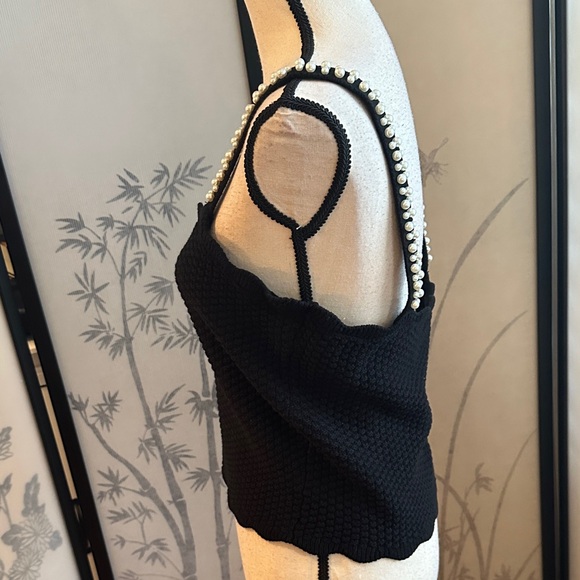 Aqua Black Scallop Knit Camisole with Pearl Straps - Picture 5 of 9